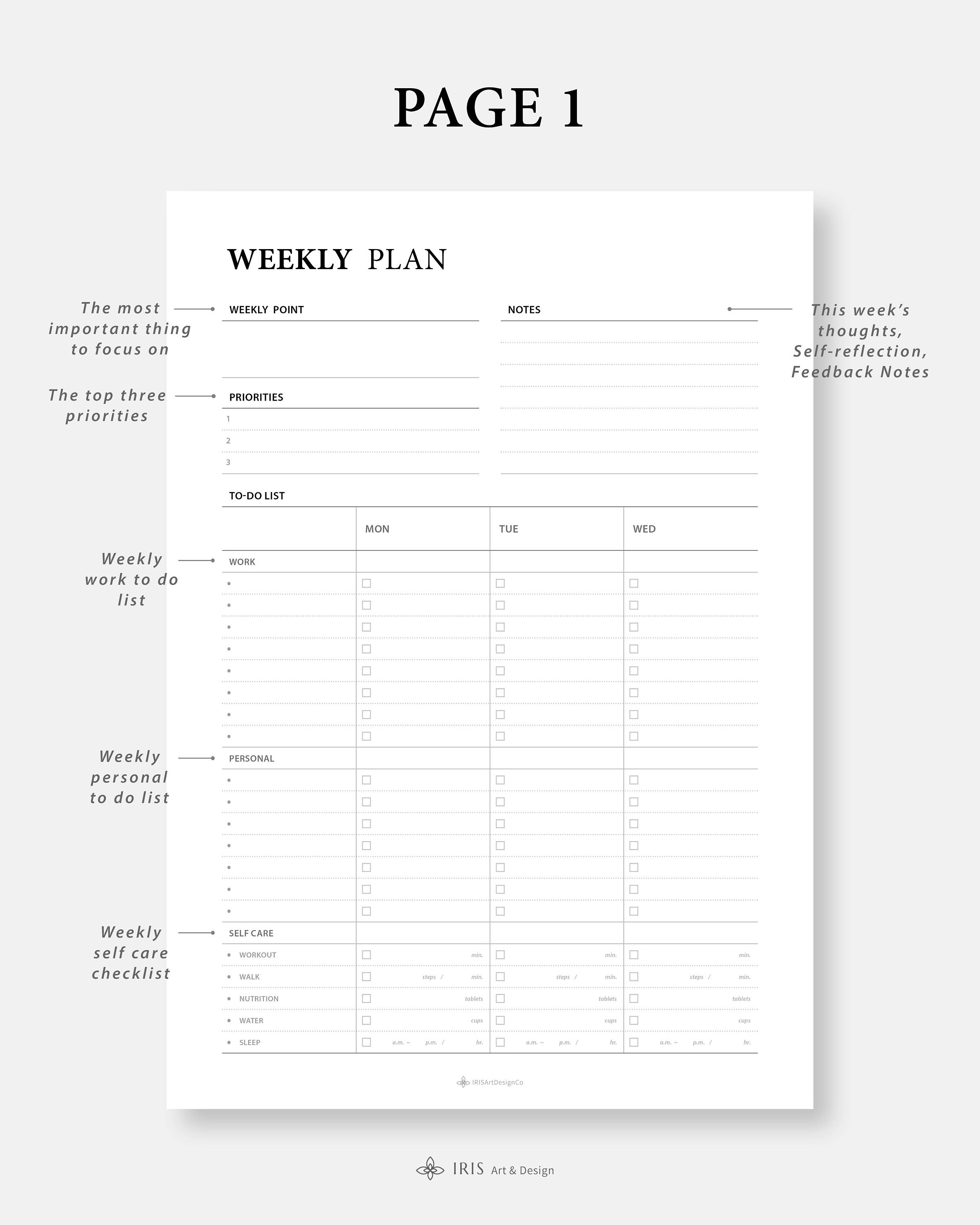 Weekly to Do List Printable Weekly Planner 2 Pages Weekly Etsy