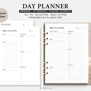 Day Planner Printable | Daily Schedule, To Do List | Hourly, Half-Hourly Daily Planner | Day Planner Template | Printable, Fillable PDF