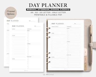 Day Planner Printable | Daily Schedule, To Do List | Hourly, Half-Hourly Daily Planner | Day Planner Template | Printable, Fillable PDF