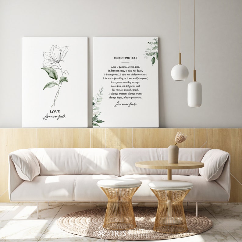 1 Corinthians 13, Love Never Fails Printable, Love Bible Verse Wall Art ...