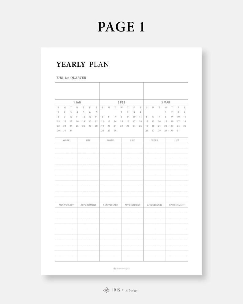 2023 Quarterly Planner Printable Inserts on 4 Pages Quarterly Work