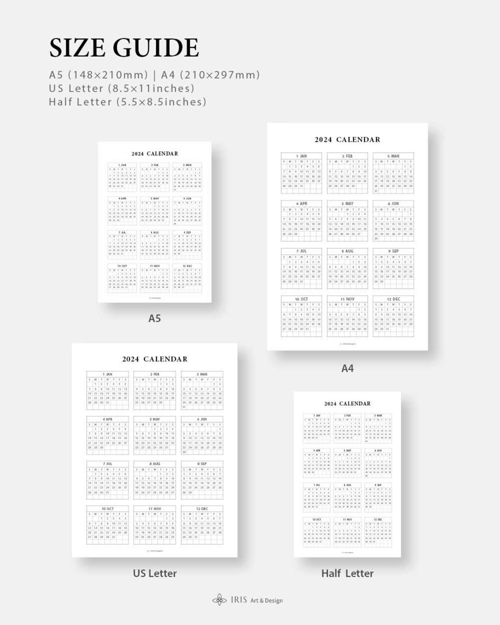 2024 2025 Calendar Printable PDF Calendar Template Inserts Yearly Calendar Refill Annual