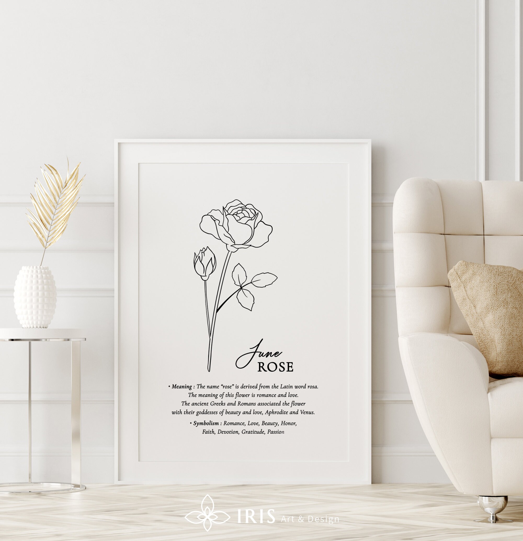 Birth Month Flower Print, Printable Wall Art, June Birth Month, Rose ...