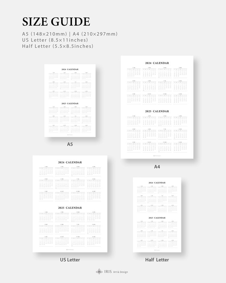 2024 2025 Year at a Glance Calendar Printable Two Year Calendar