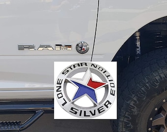 LONE STAR SILVER Edition Texas Emblem Decal Longhorn Badge Universal Stick On Fits Chevy Silverado Tahoe Gmc Sierra F150 Ranger Ram Truck