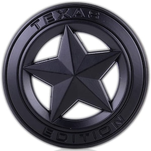 Texas Edition Star ALL BLACK Round 3&quot; Shield Emblem Badge Universal Stick On FITS Tundra Tacoma F150 Silverado Door Tailgate Fender