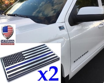 Set of TWO- ALUMINUM Thin Blue Line Emblems ,American Flag Decal, Blue Lives Matter, Truck Badge Sticker, Back The Blue, Law Enforcement