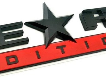 Black/Red Texas Edition 3M Stick On Emblem Badge Decal FITS Sierra Silverado Suburban Tahoe Ford F150 Dodge Ram Titan Truck Door Fender