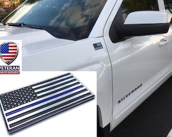 ALUMINUM Thin Blue Line Emblem American Flag Decal Blue Lives Matter Truck Badge Sticker Back The Blue Law Enforcement
