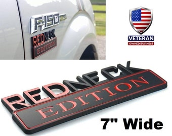 Black and Red, 7" Wide, Large, REDNECK EDITION Decal Sticker Car Truck Emblem Badge Red Neck, hick hillbilly Maga Make America Great Again