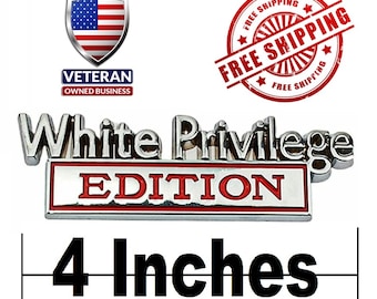 CHROME/RED White Privilege Card Edition Emblem Sticker Car Decal Metal Badge 3D Stick On 4" Wide priviledge privledge previlage priveledge