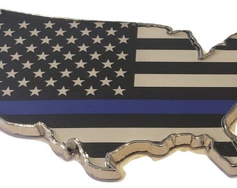THIN BLUE LINE American Flag in Shape of United States Badge Stick On Fits Silverado Tahoe Sierra F150 Ram Fender Door Tailgate Truck