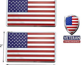 Set of TWO-  ALUMINUM American Flag Stick-On Emblems Car Truck Decal Badge Sticker Patriotic 4th Of July