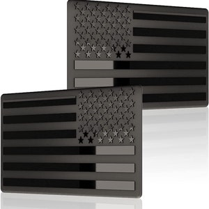Muzzys (Set of Two) 3&quot;x5&quot; All Black Subdued Embossed Left & Right American Flag Decal Emblem Sticker Badge NO Quarter Given United States