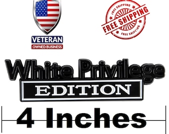 BLACK/WHITE White Privilege Card Edition Emblem Sticker Car Decal Metal Badge 3D Stick On 4" Wide priviledge privledge previlage priveledge