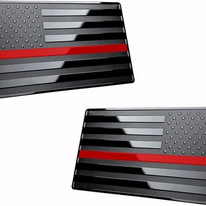 Muzzys (Set of Two) 3&quot;x5&quot; All Black Thin Red Line Left and Right American Flag Decal Emblem Sticker Badge Support Firefighters United States