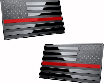 Muzzys (Set of Two) 3"x5" All Black Thin Red Line Left and Right American Flag Decal Emblem Sticker Badge Support Firefighters United States
