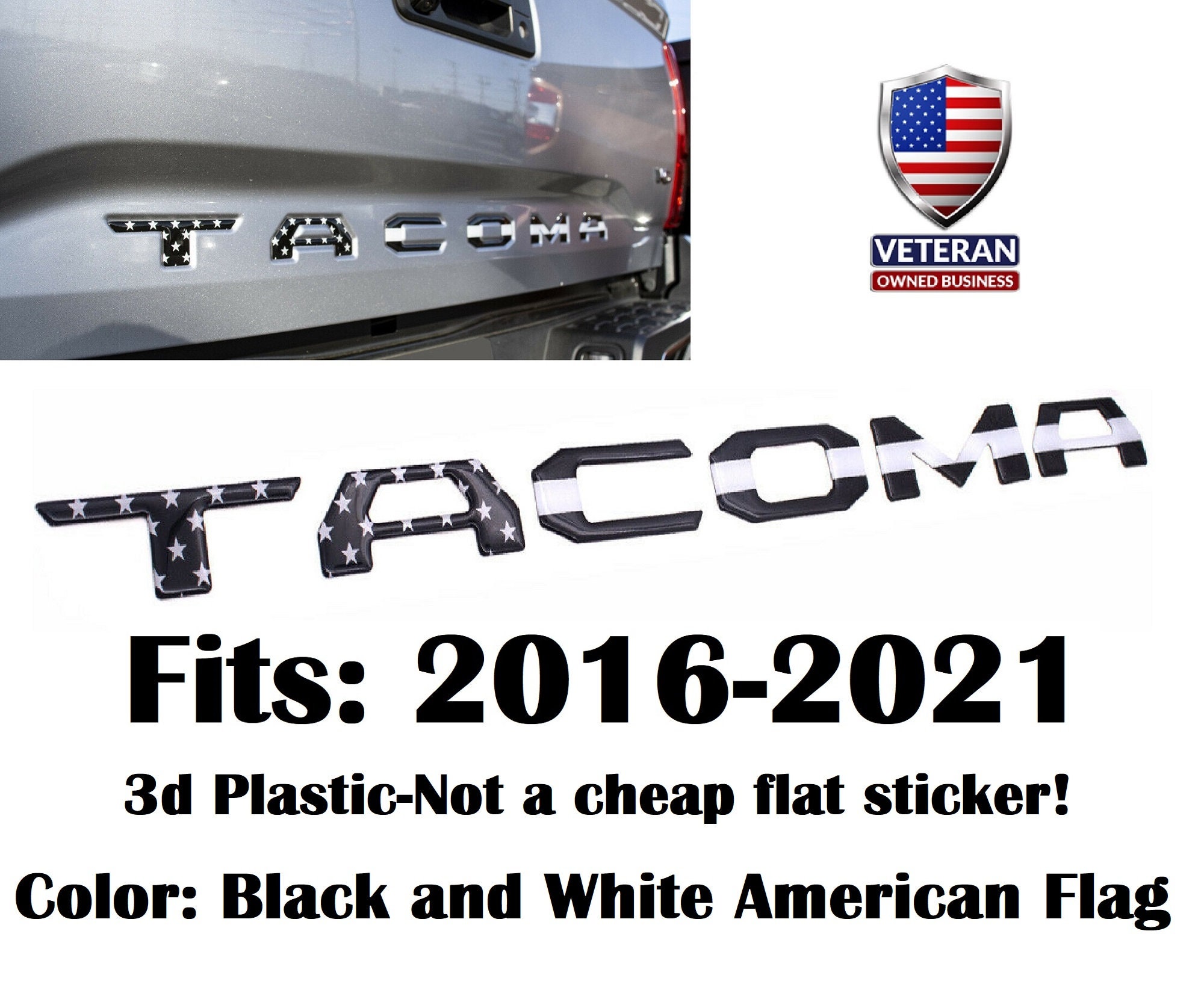 AUTO PRO ACCESSORIES Domed Tailgate Letters Inserts USA FLAG fits 2016-2020 Tacoma Models Black With Red Outline AUTO PRO ACCESSORIES Domed Tailgate Letters Inserts USA FLAG fits 2016-2020 Tacoma Models Black With Red Outline