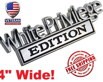 CHROME/BLACK White Privilege Card Edition Emblem Sticker Car Decal Metal Badge 3D Stick On 4" Wide priviledge privledge previlage priveledge