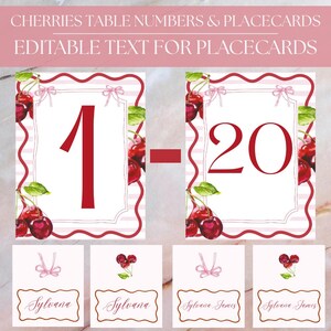 Cherry Bridal Shower Table Numbers & Place Cards Template (Digital Download)