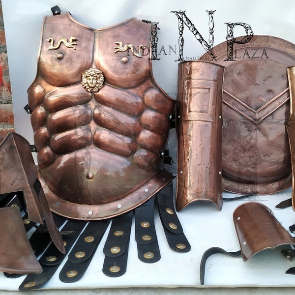 Medieval Wearable Suit Of Armor Greek Spartan Body Armor Cosplay Costume 300 Spartan Helmet or Arm / Leg Guard Shield Complete Halloween