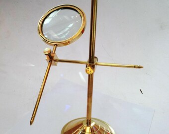 Brass Magnifier, Maritime stand Magnifying Glass, Desk Top/ Table Top Décor Home/Office Maritime Gift Adjustable Magnifier
