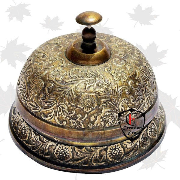 Antique Brass Floral Counter Bell Ornate Desk Bell, Table Bells, Call Bell, Hotel bell, Reception bell, Office bell, School bell Gifts