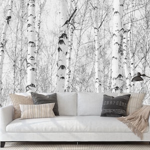 Trees  Wallpaper,Black and White Forest Wall Mural, Peel and Stick Wallpaper, Self Adhesive, Wall Decor
