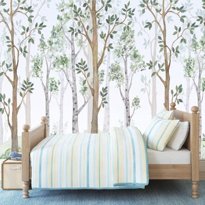 children's room watercolor woodland tree wallpaper self-adhesive I Watercolor Forest Wallpaper for Kids