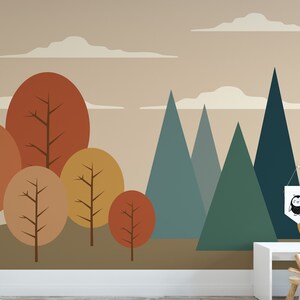 Forest Mountain Nursery Wall Mural Peel and Stick Easy Removable Self Adhesive Kids Wallpaper Child Room Wallpape Nursery, Room Decor