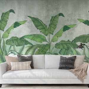Exotic Plants Wallpaper, Tropical Forest, Green Leaves, Jungle Murals, Self Adhesive, Peel and Stick, Texture