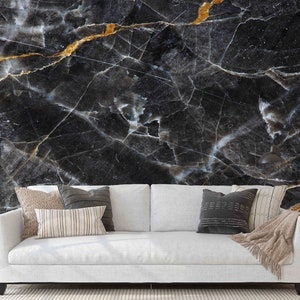 Black Gold  Marble Wallpaper Peel And Stick Natural Stone Wall Mural, Living Room Stylish, Modern Wall Art, Easy Removable
