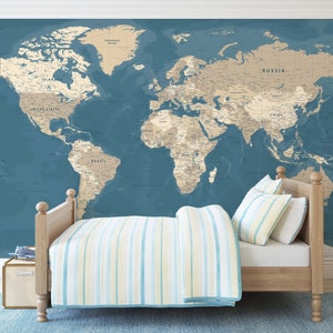 Map Wallpaper Peel and Stick Self Adhesive Political World Map Wall Mural Removable Large Maps