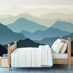 Beautiful Mountains Landscape Removable Peel &#39;n Stick Wallpaper, Self-Adhesive Wall Mural, Nursery Baby’s Room Decor, Custom Colors •