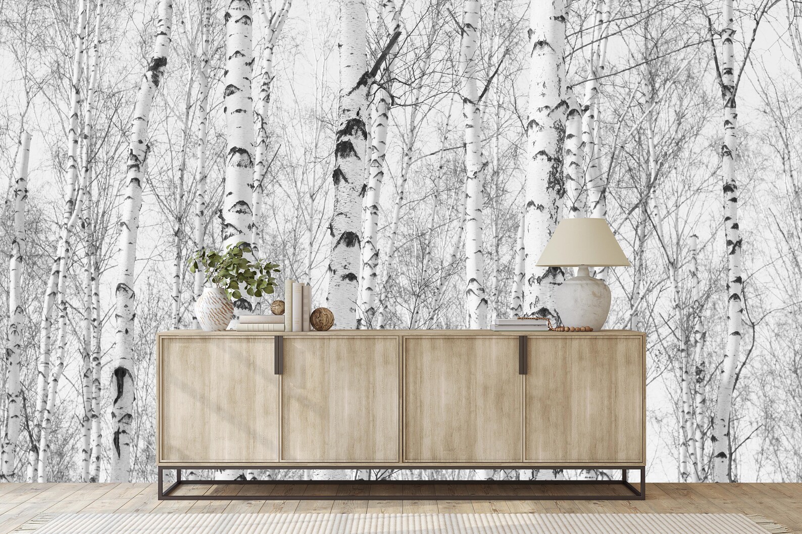 Trees Wallpaperblack and White Forest Wall Mural Peel and - Etsy