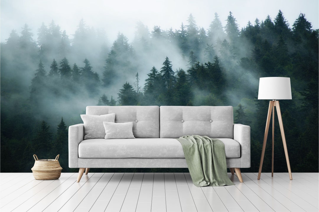 Foggy Forest Wallpaper Mural, Peel and Stick Nature Wall Art - Etsy
