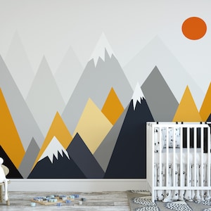Mountain Wallpaper Peel and Stick Wallpaper, Wall Mural, Nursery, Room Decor