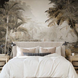 Vintage tropical jungle wallpaper, palm trees and exotic plants  Self Adhesive  Peel and Stick  Removable Wallpaper
