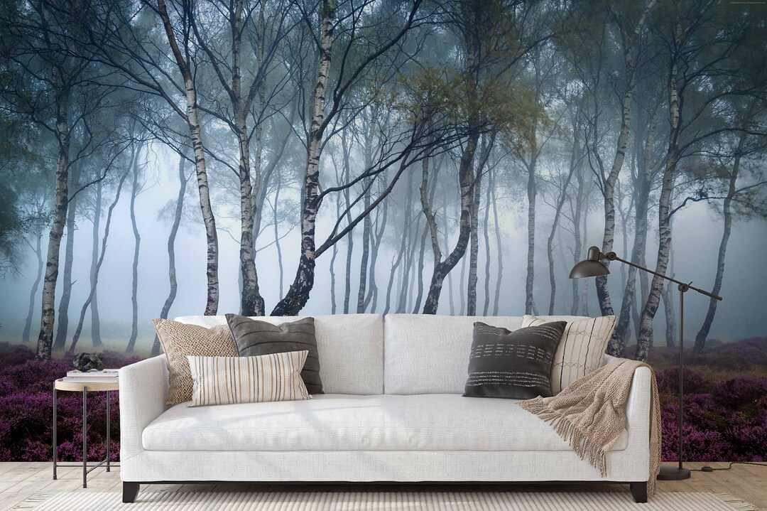 Foggy Forest Wallpaper | Peel and Stick Mural - Etsy
