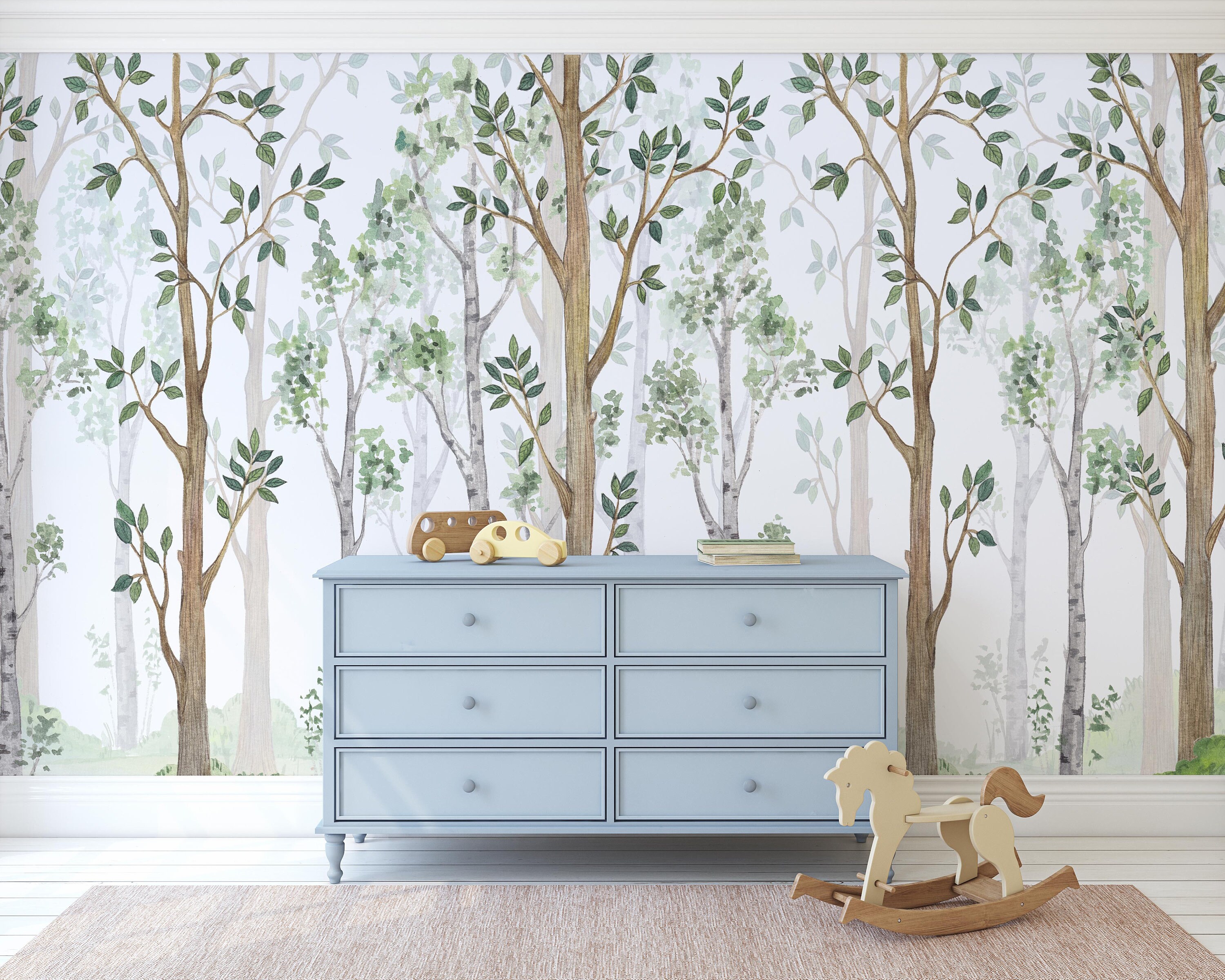 Wallpaper Photo Wallpaper Nursery Woodland Birches - Etsy Australia