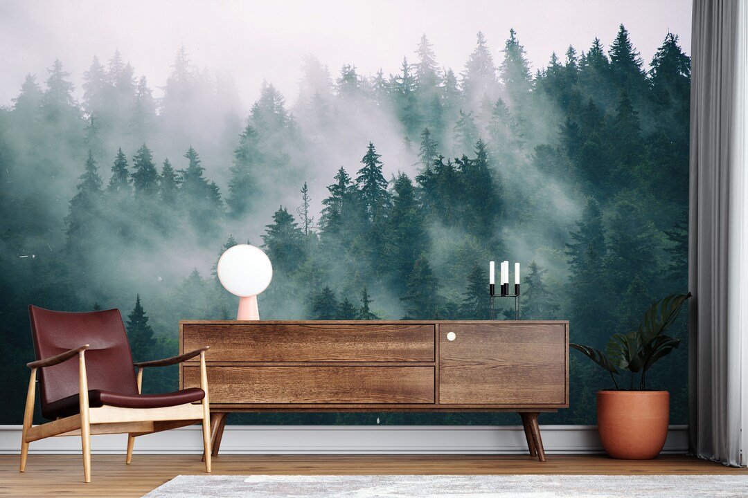 Foggy Forest Wallpaper Mural, Peel and Stick, Landscape Wall Decor - Etsy