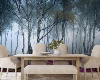 Buy Bormia Foggy Forest Wall Mural 151"x105" Large Photo Wallpaper For Living Room Bedroom Dark Forest Mural Wallpaper