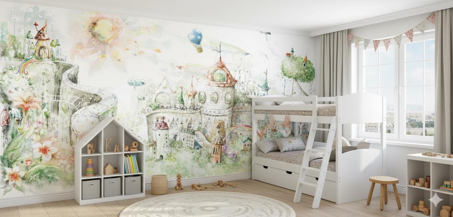 Pastel Castle Wallpaper | Fairy Tale Watercolor Mural, Kids Room - Etsy ...