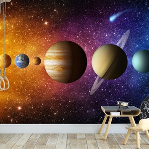 Galaxy Planets Sky Solar System Wallpaper Kids Cosmos Removable-Peel and Stick- Kinderspielzimmer- Kinderzimmer Kindergarten Wallpaper