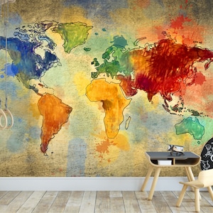 Map Wallpaper World Map Peel and Stick Self Adhesive Wall Mural