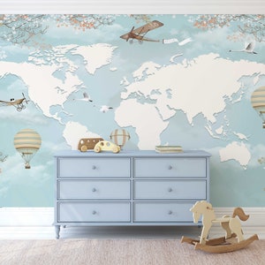 Child Room  Map Wallpaper Peel and Stick Self Adhesive Nursery  World Map Wall Mural Removable