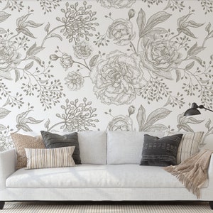 Flower Wallpaper Peel and Stick, Retro style, Nature Inspired Removable Wall Sticker