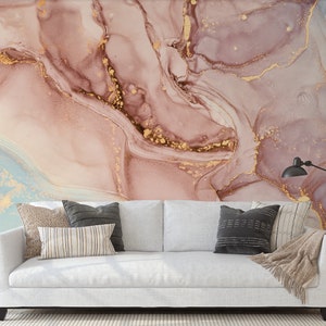 Pink Marble Wallpaper | Luxury Marble Wallpaper With  Pink Tones | Abstract Removable Peel And Stick Modern Wall Mural