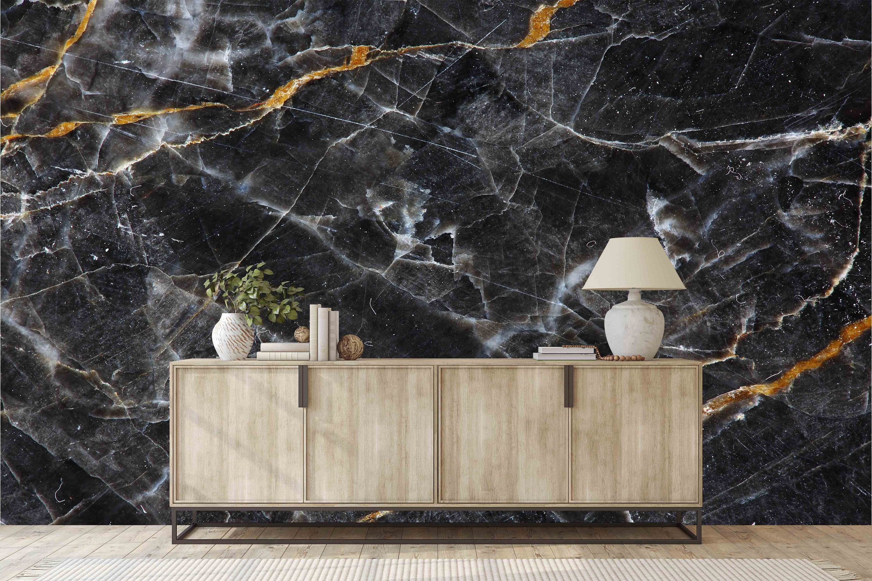 Black Gold Marble Wallpaper Peel And Stick Natural Stone Wall Etsy