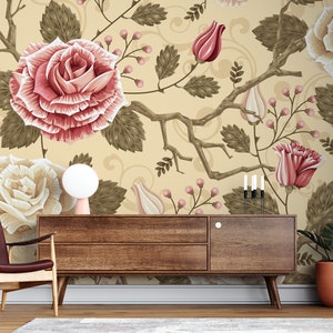 Bloemenbehang Peel and Stick | Vintage bloem muurschildering